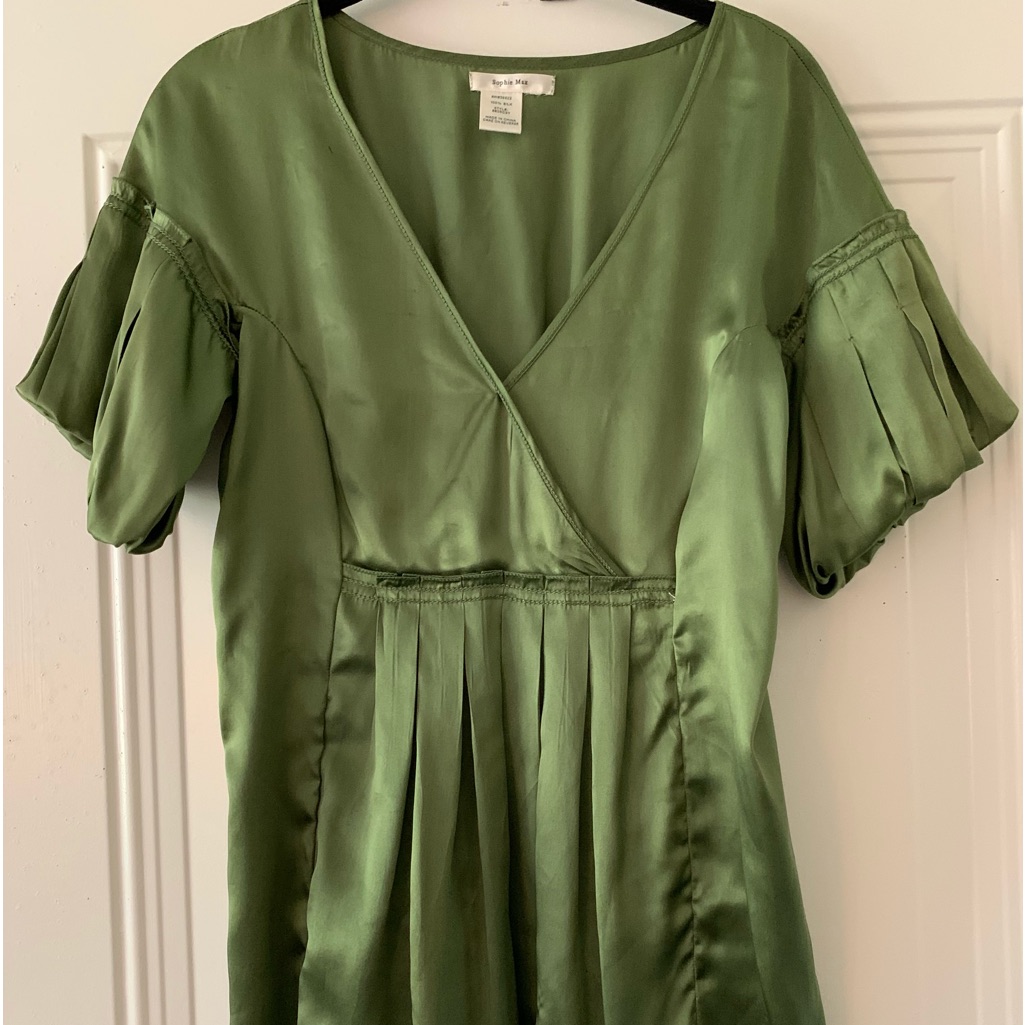 Sophie Max Silk Basil Bo-Ho Puff Sleeve Top Size 4